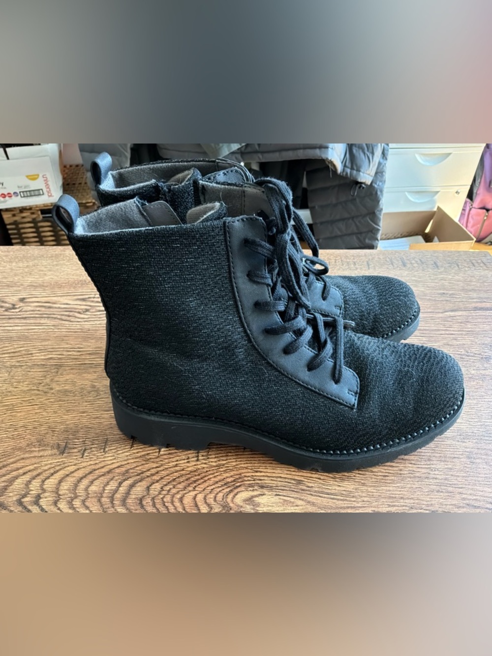 Black Lace-Up Knit Ankle Boots - Women